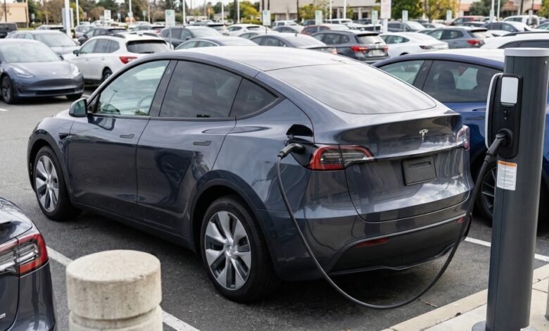 Electric cars lined up