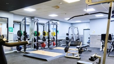 Empty gym with weight equipment
