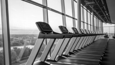 gym with treadmills