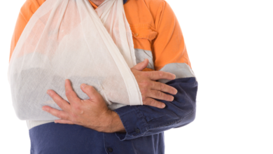 Worker with an injured arm in a sling